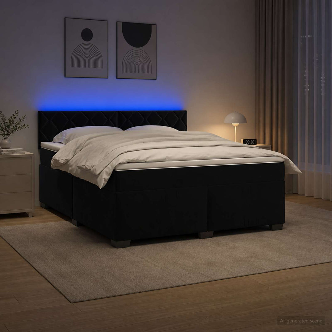 Box Spring Seng med Madras og LED Sort 140 x 190 cm Velour