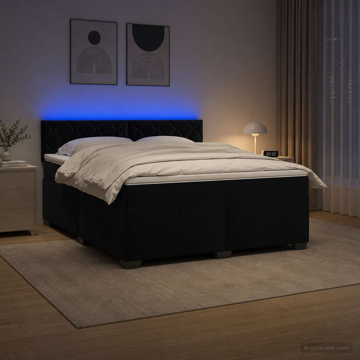 Box Spring Seng med Madras og LED Sort 180 x 200 cm Velour