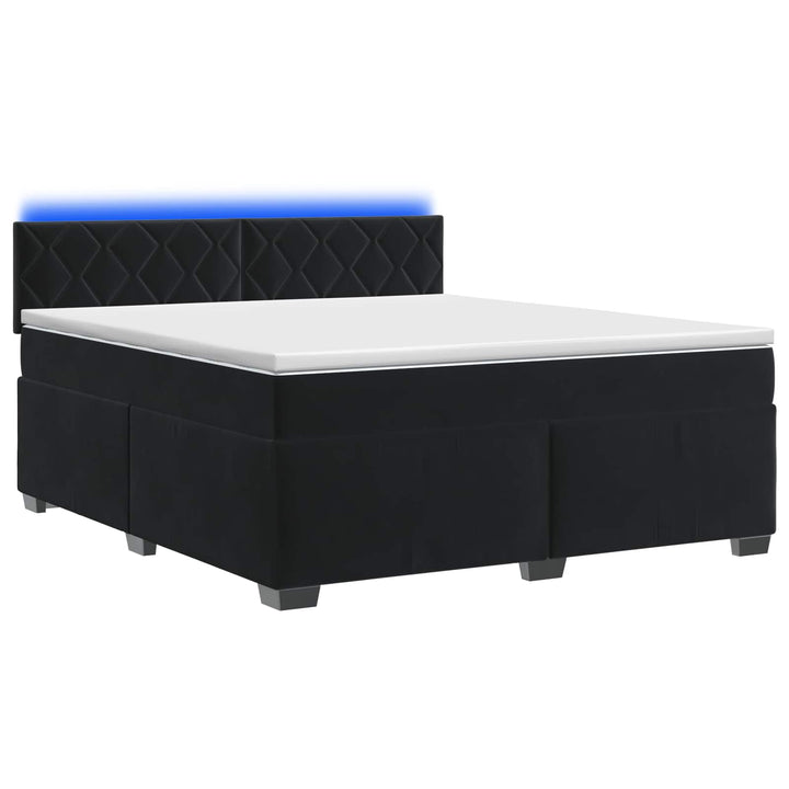 Box Spring Seng med Madras og LED Sort 180 x 200 cm Velour