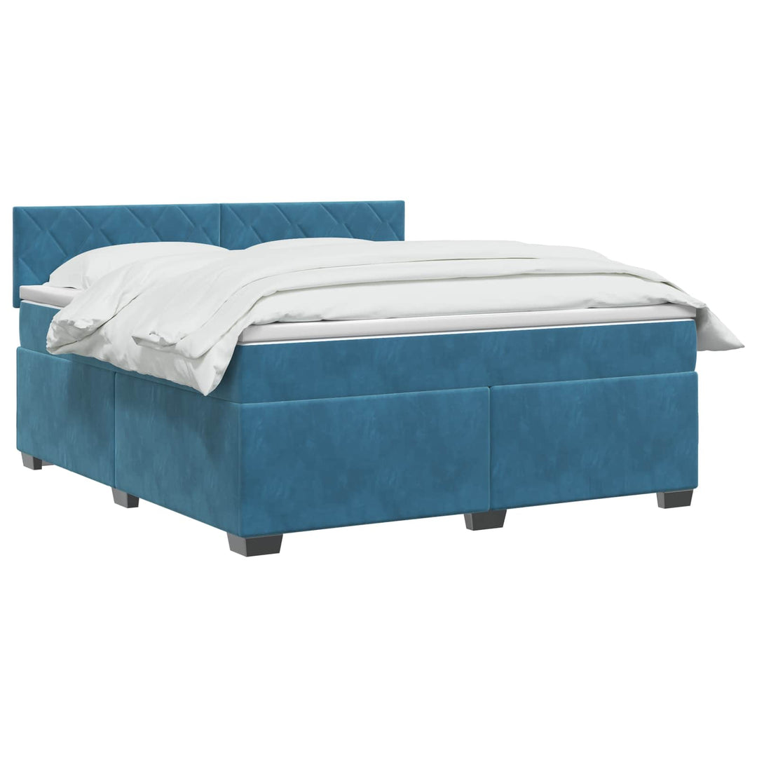 Box Spring Seng med Madras og LED Blå 180 x 200 cm Velour