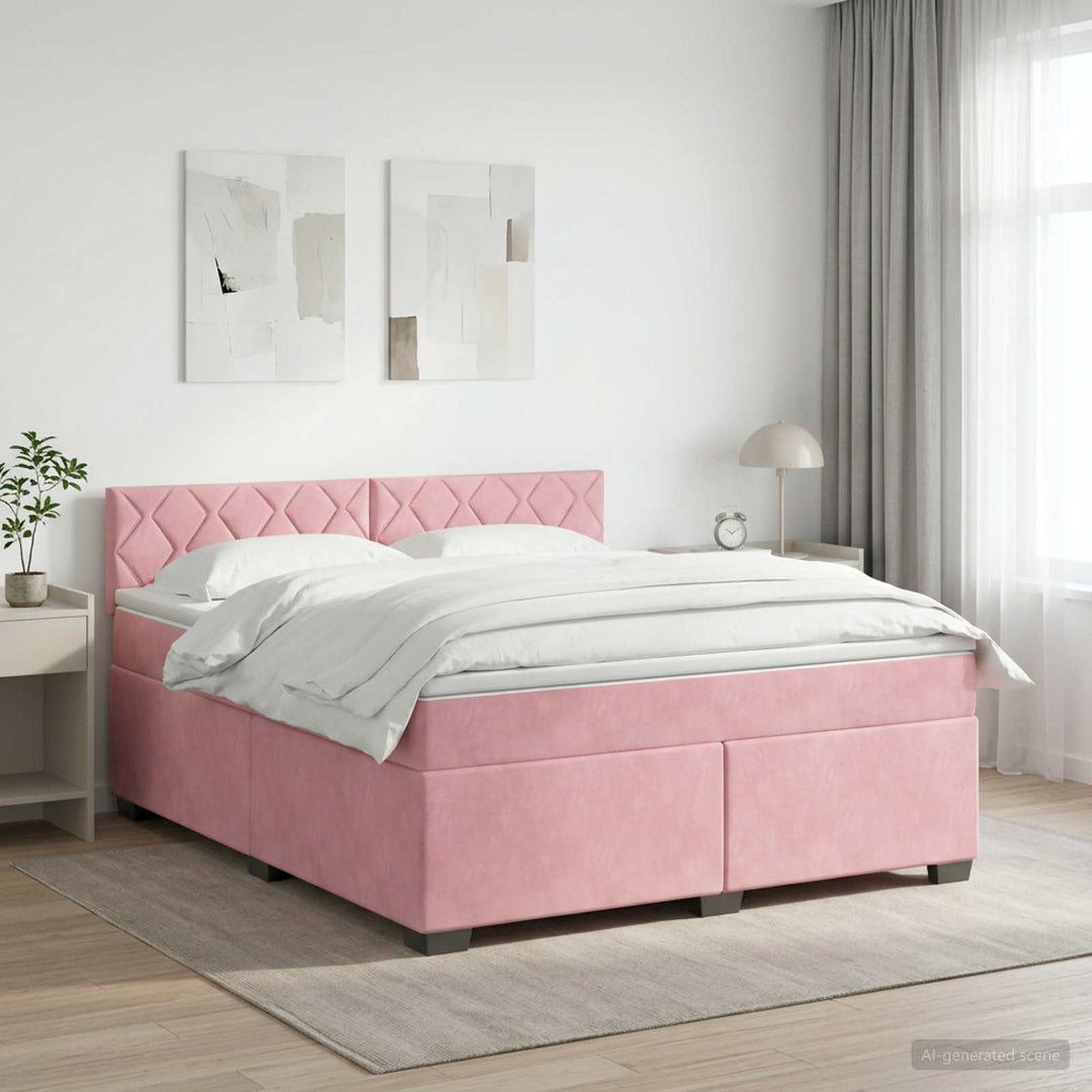 Box Spring Seng med Madras og LED Lyserød 160 x 200 cm Velour