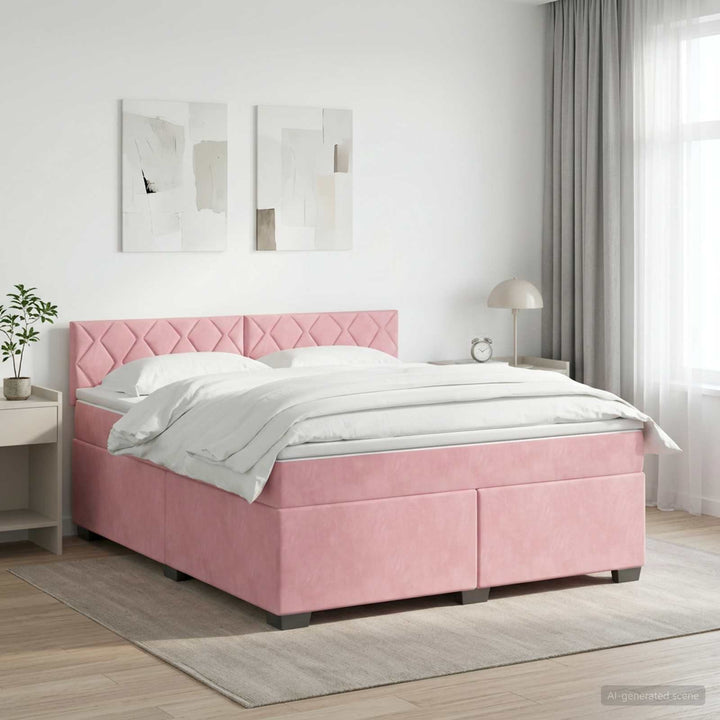 Box Spring Seng med Madras og LED Lyserød 160 x 200 cm Velour
