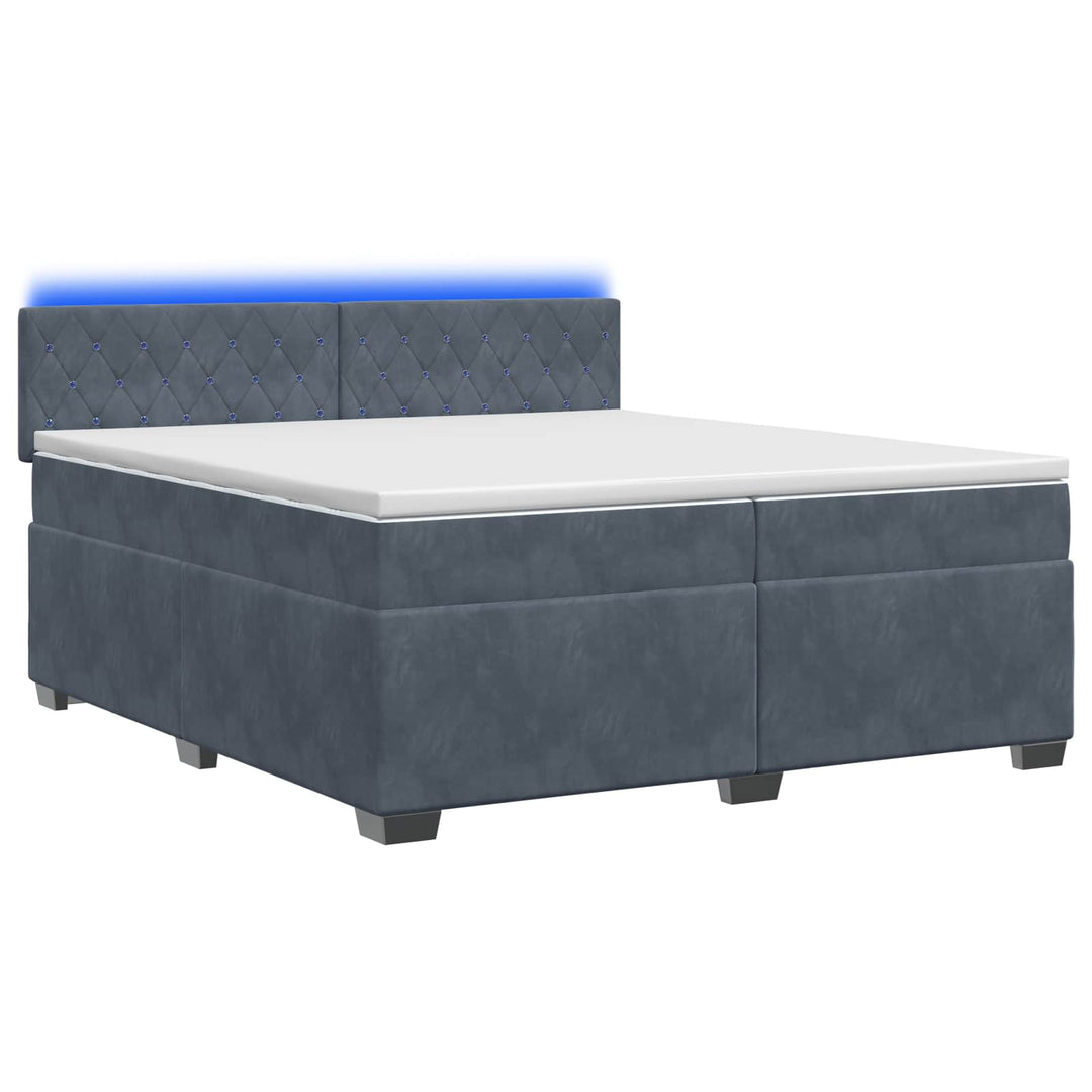 Box Spring Seng med Madras og LED Mørkegrå 200 x 200 cm Velour