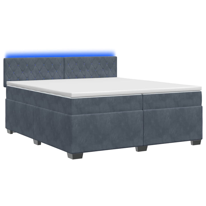 Box Spring Seng med Madras og LED Mørkegrå 200 x 200 cm Velour