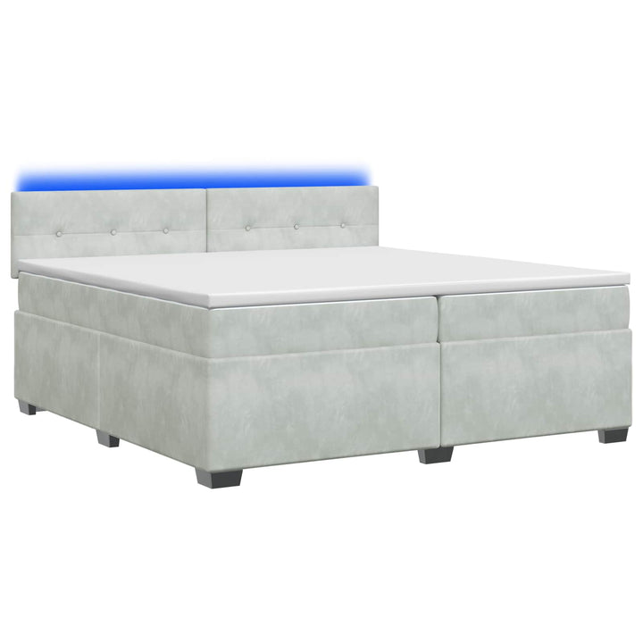 Box Spring Seng med Madras og LED Lysegrå 200 x 200 cm Velour