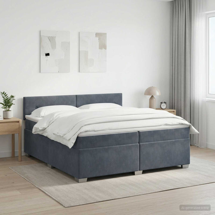Box Spring Seng med Madras og LED Mørkegrå 200 x 200 cm Velour