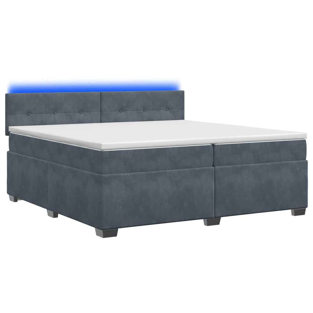 Box Spring Seng med Madras og LED Mørkegrå 200 x 200 cm Velour