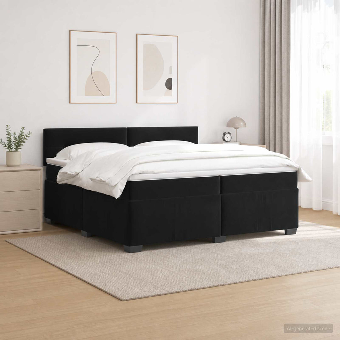 Box Spring Seng med Madras og LED Sort 200 x 200 cm Velour