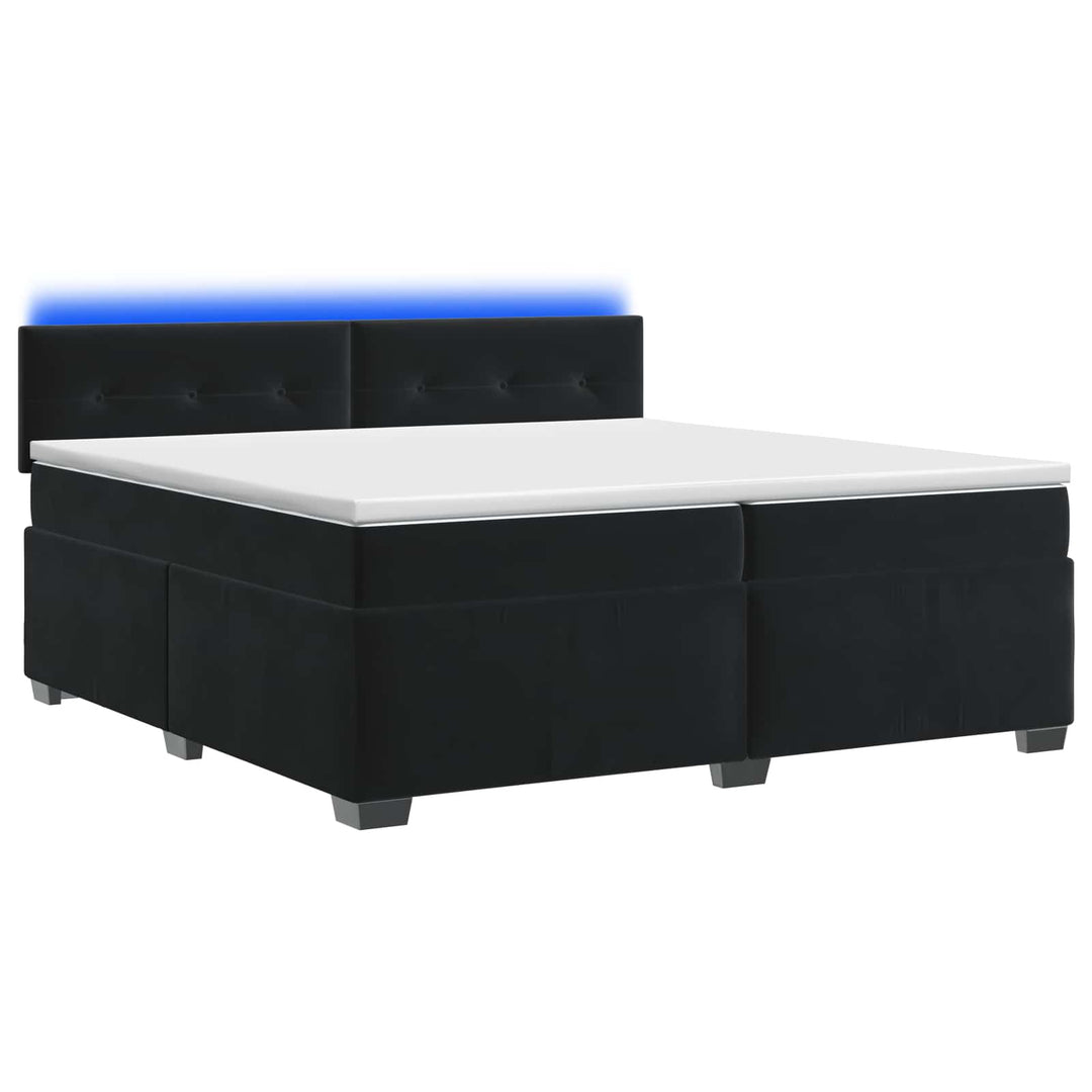 Box Spring Seng med Madras og LED Sort 200 x 200 cm Velour