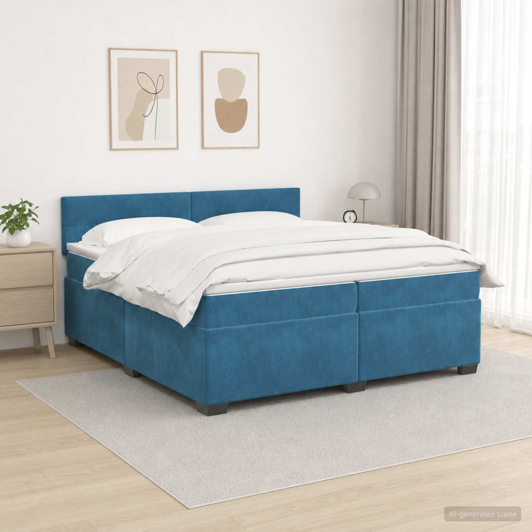 Box Spring Seng med Madras og LED Blå 200 x 200 cm Velour