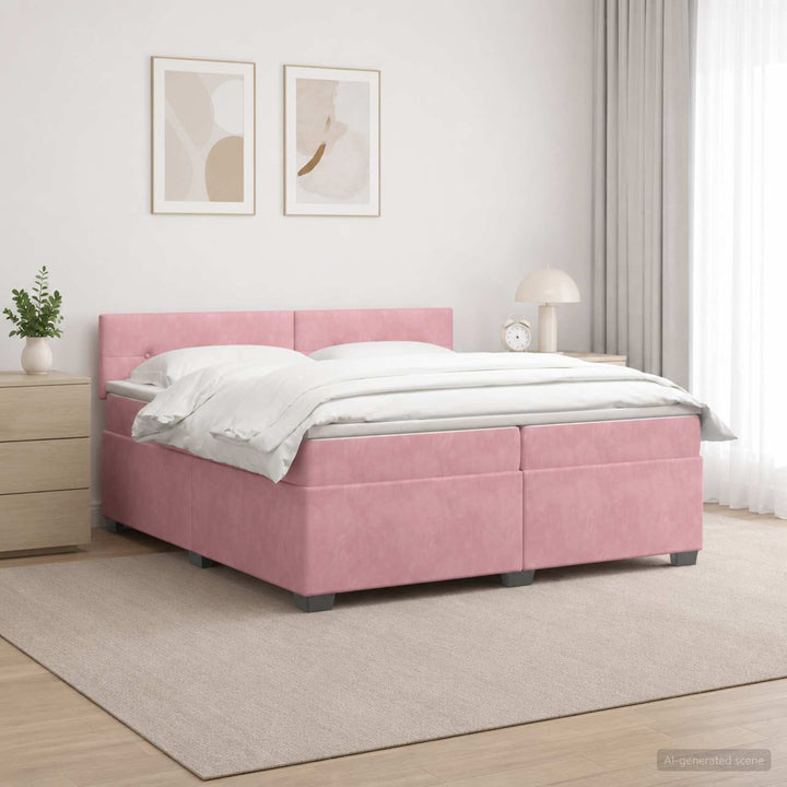 Box Spring Seng med Madras og LED Lyserød 200 x 200 cm Velour