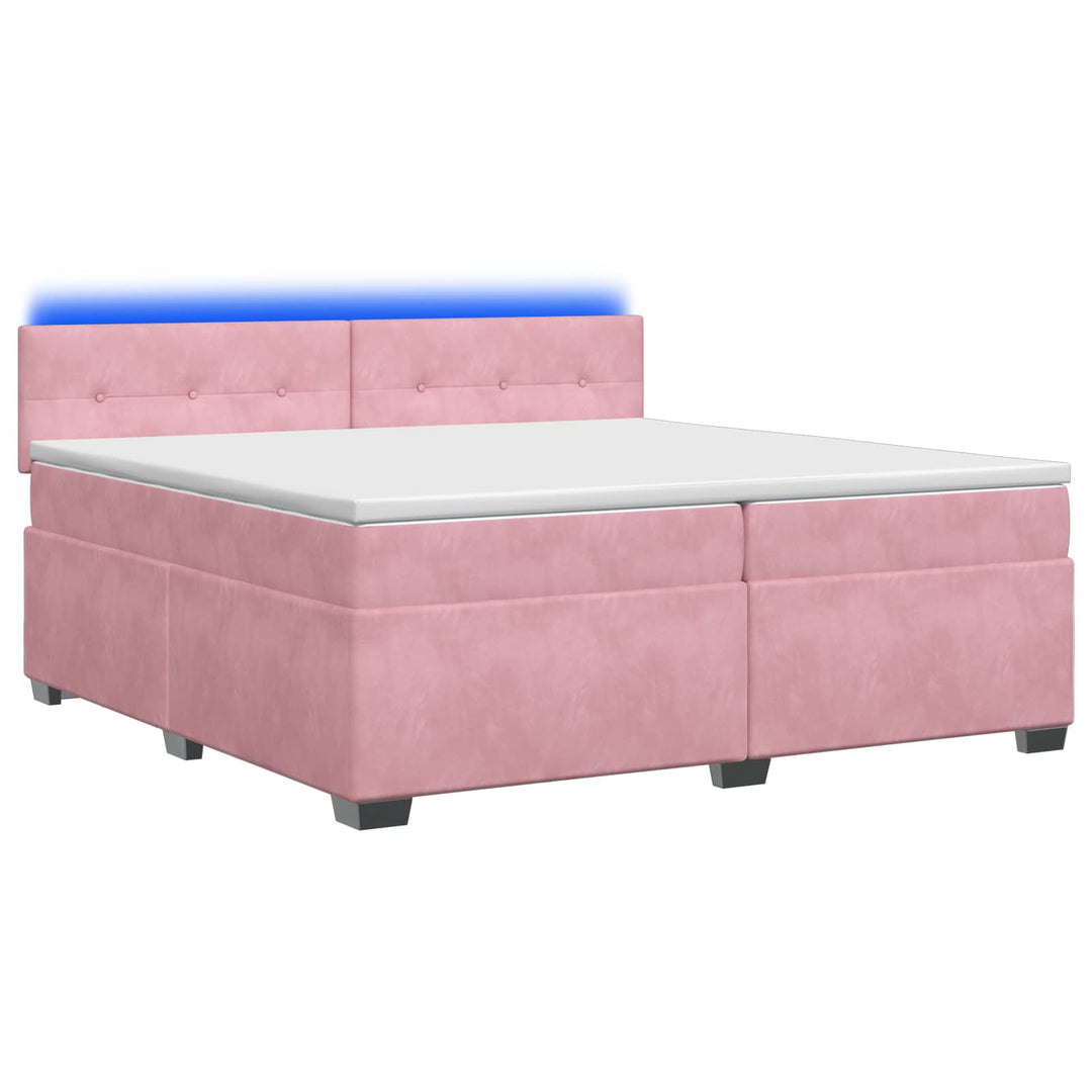 Box Spring Seng med Madras og LED Lyserød 200 x 200 cm Velour