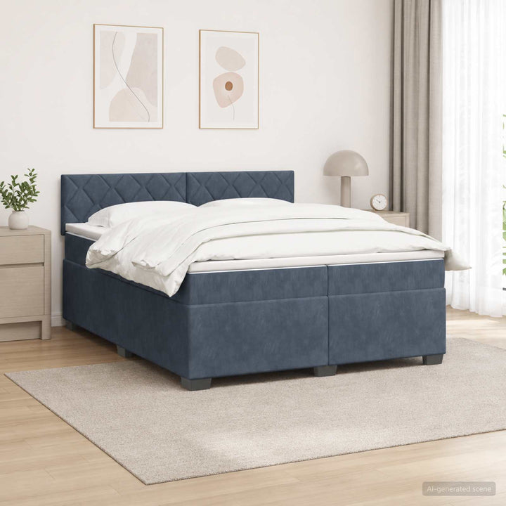 Box Spring Seng med Madras og LED Mørkegrå 200 x 200 cm Velour