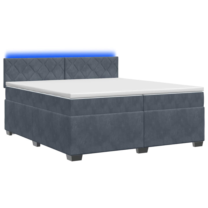 Box Spring Seng med Madras og LED Mørkegrå 200 x 200 cm Velour