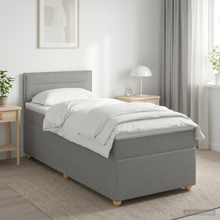 Boxmadras med topmadras med hovedgærde Lysegrå 80 x 200 cm Stof