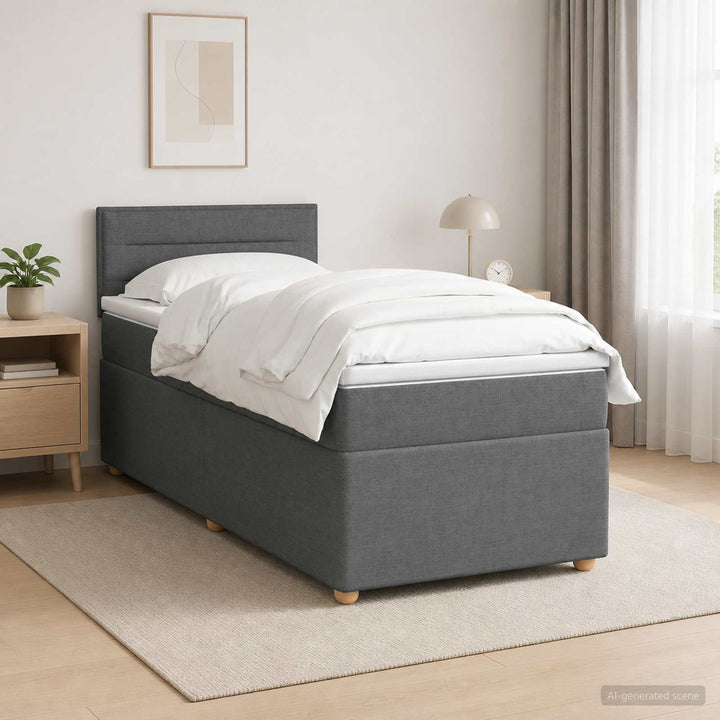 Box Spring Seng med Madras og LED Mørkegrå 90 x 190 cm Stof