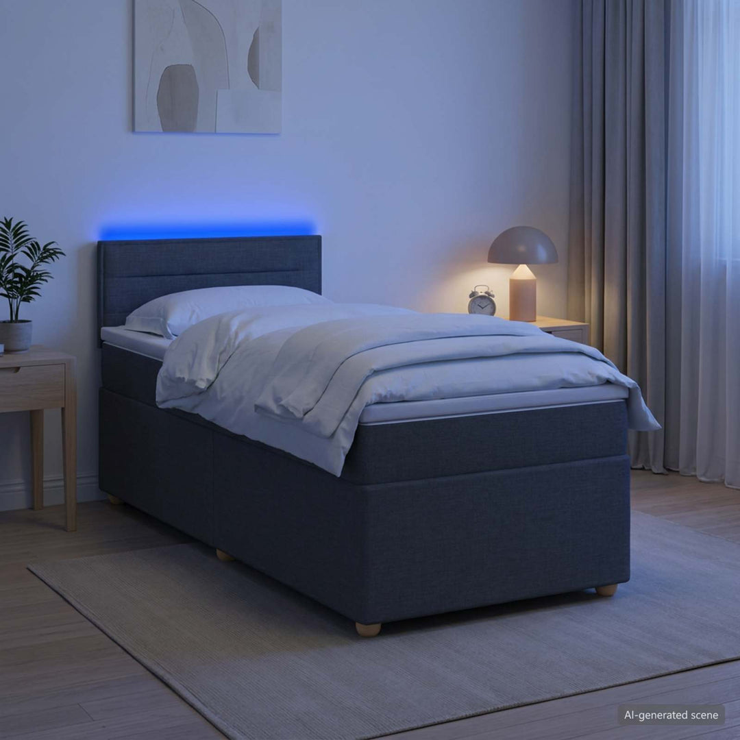Box Spring Seng med Madras og LED Mørkegrå 90 x 190 cm Stof