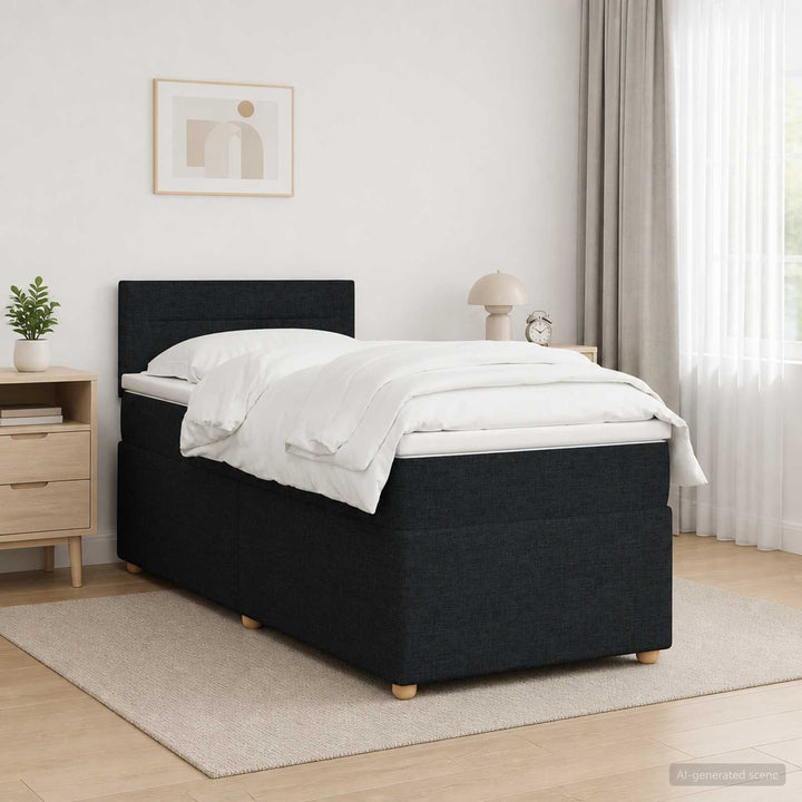 Boxmadras med topmadras med hovedgærde Sort 80 x 200 cm Stof