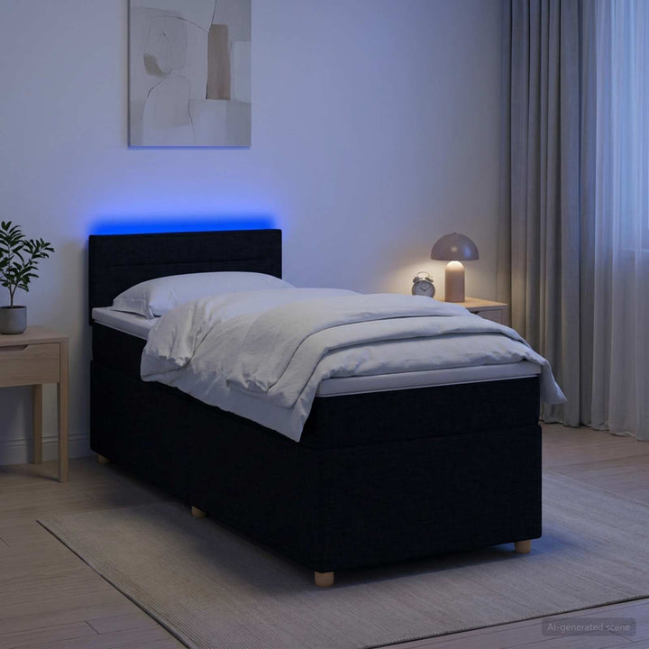 Boxmadras med topmadras med hovedgærde Sort 90 x 190 cm Stof