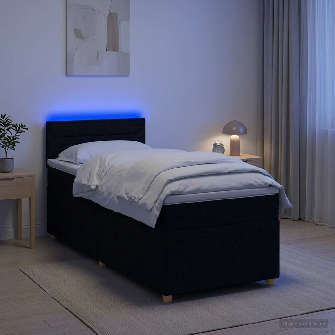 Boxmadras med topmadras med hovedgærde Sort 100 x 200 cm Stof