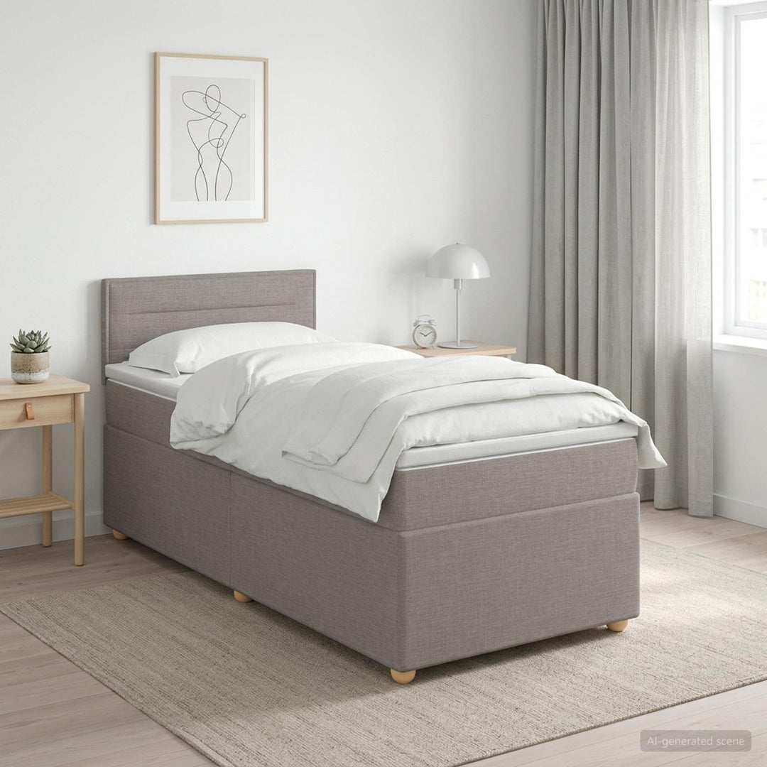 Boxmadras med topmadras med hovedgærde Gråbrun 80 x 200 cm Stof