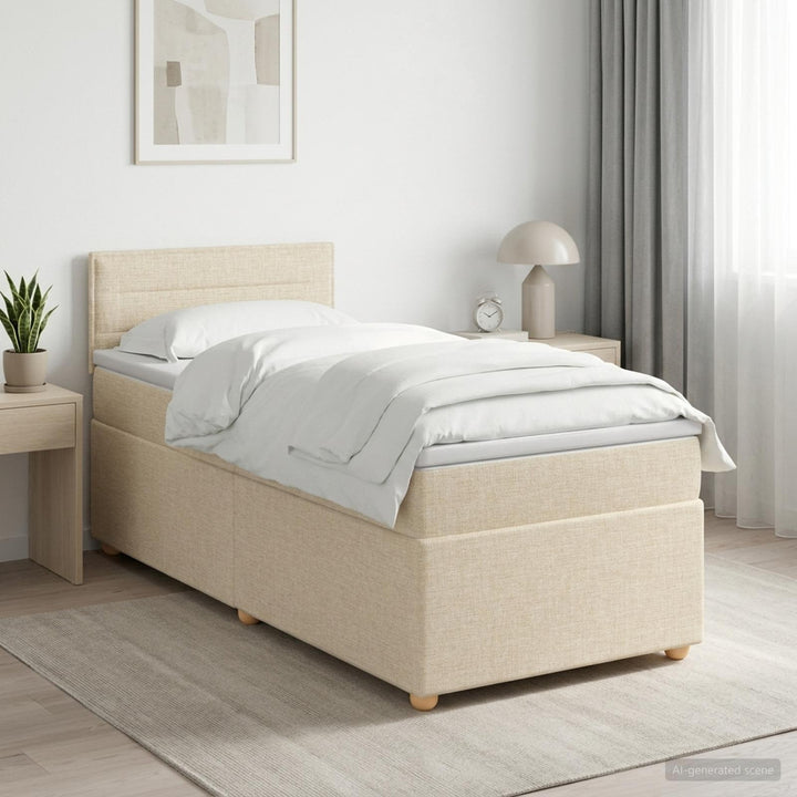 Boxmadras med topmadras Cremefarvet 80 x 200 cm Stof