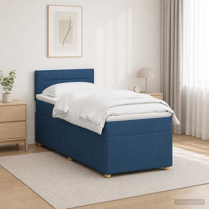 Boxmadras med topmadras med hovedgærde Blå 100 x 200 cm Stof