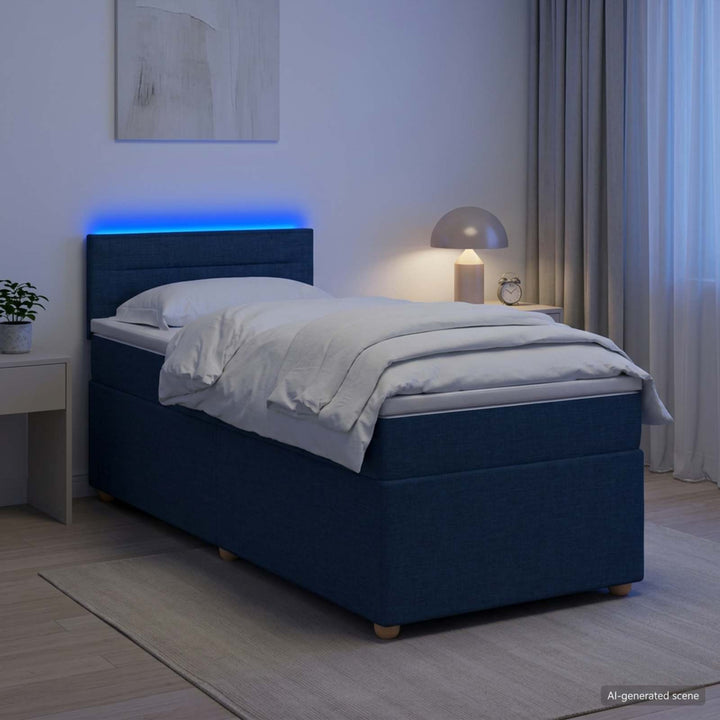 Boxmadras med topmadras med hovedgærde Blå 100 x 200 cm Stof