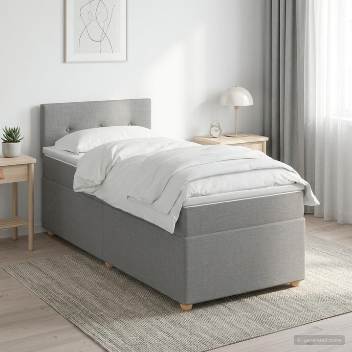 Boxmadras med topmadras med hovedgærde Lysegrå 90 x 200 cm Stof