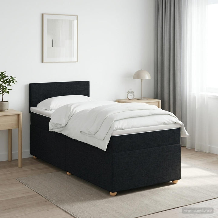 Boxmadras med topmadras med hovedgærde Sort 80 x 200 cm Stof