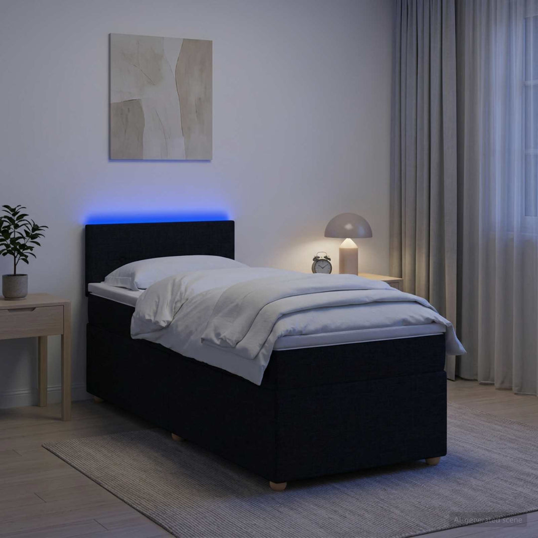 Boxmadras med topmadras med hovedgærde Sort 100 x 200 cm Stof