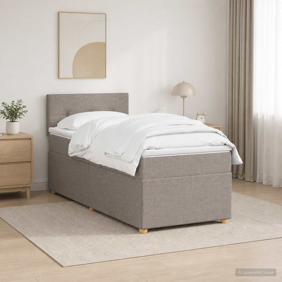 Boxmadras med topmadras med hovedgærde Gråbrun 90 x 190 cm Stof