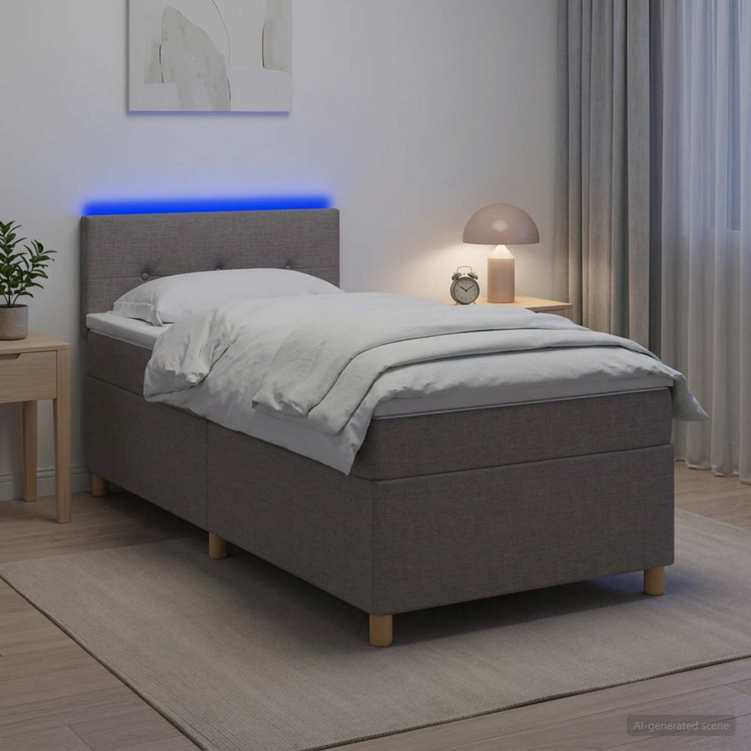 Boxmadras med topmadras med hovedgærde Gråbrun 90 x 200 cm Stof