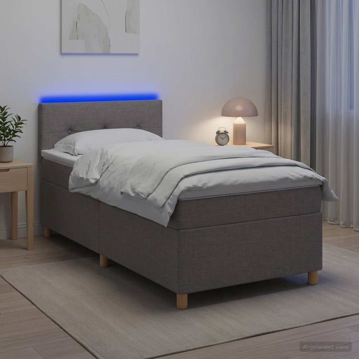 Boxmadras med topmadras med hovedgærde Gråbrun 80 x 200 cm Stof
