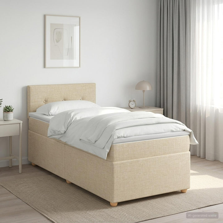 Boxmadras med topmadras Cremefarvet 90 x 190 cm Stof