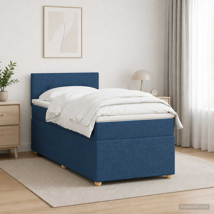 Boxmadras med topmadras med hovedgærde Blå 90 x 190 cm Stof