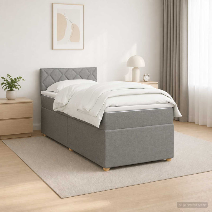 Boxmadras med topmadras med hovedgærde Lysegrå 90 x 190 cm Stof