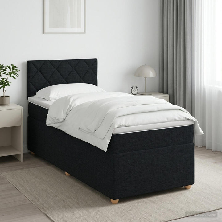 Boxmadras med topmadras med hovedgærde Sort 80 x 200 cm Stof
