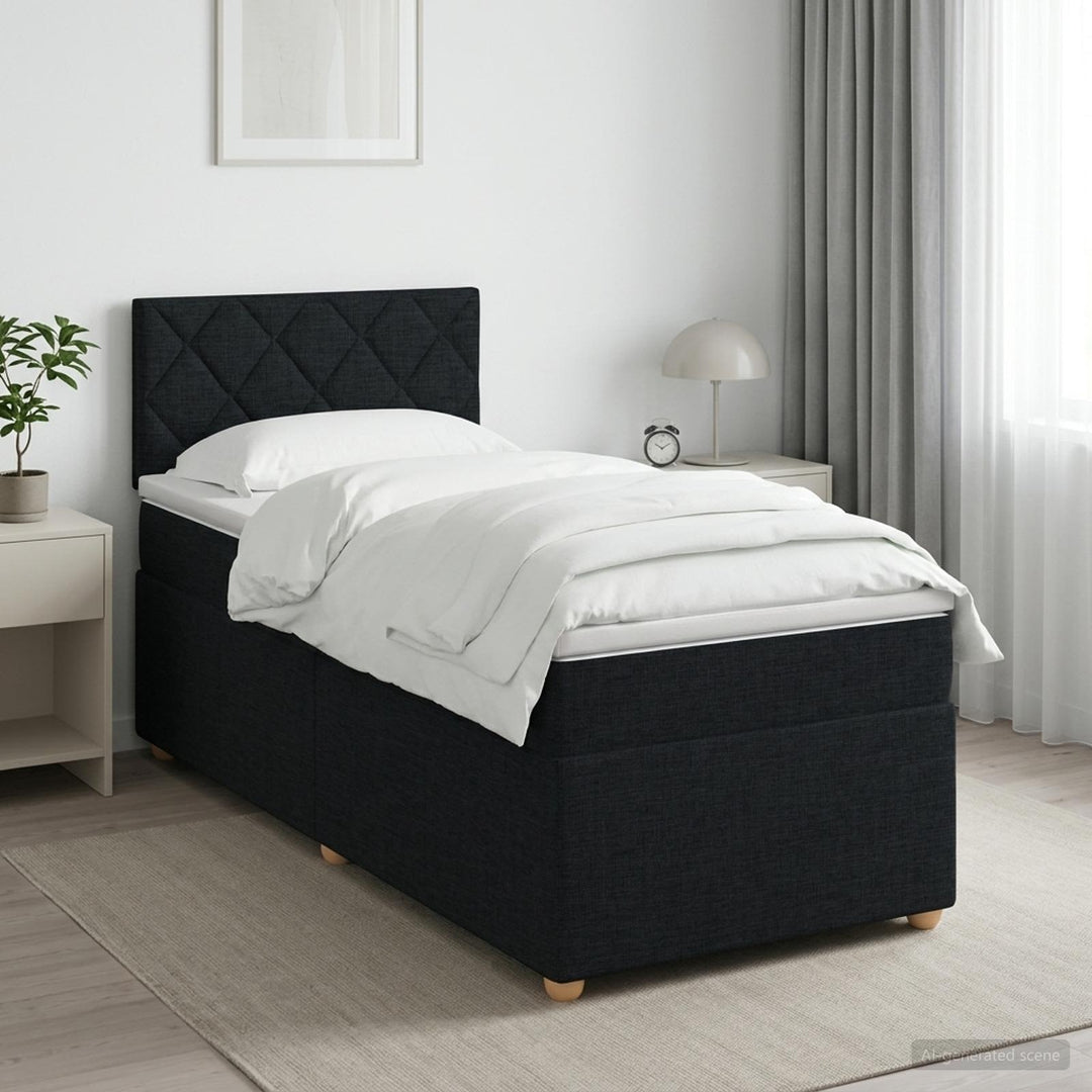Boxmadras med topmadras med hovedgærde Sort 90 x 190 cm Stof
