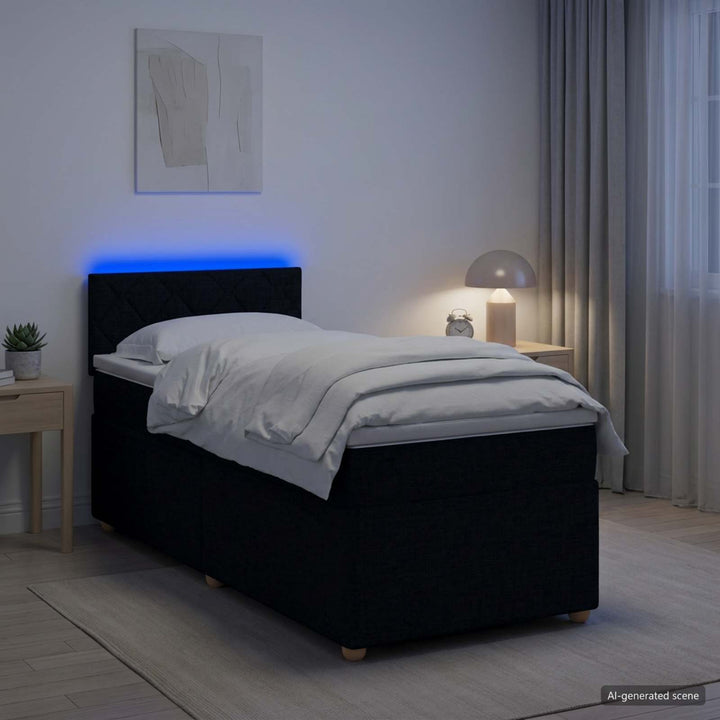 Boxmadras med topmadras med hovedgærde Sort 80 x 200 cm Stof