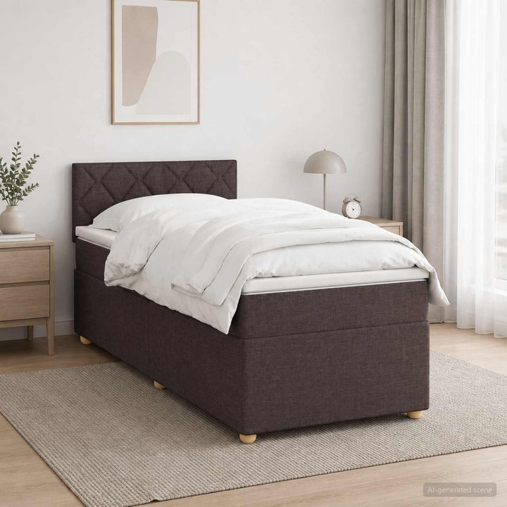 Boxmadras med topmadras Mørk Brun 90 x 200 cm Stof