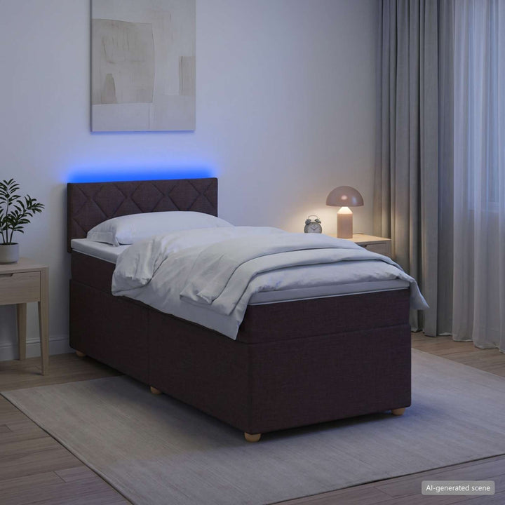 Boxmadras med topmadras Mørk Brun 90 x 200 cm Stof