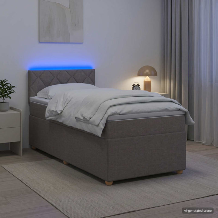 Boxmadras med topmadras med hovedgærde Gråbrun 90 x 190 cm Stof