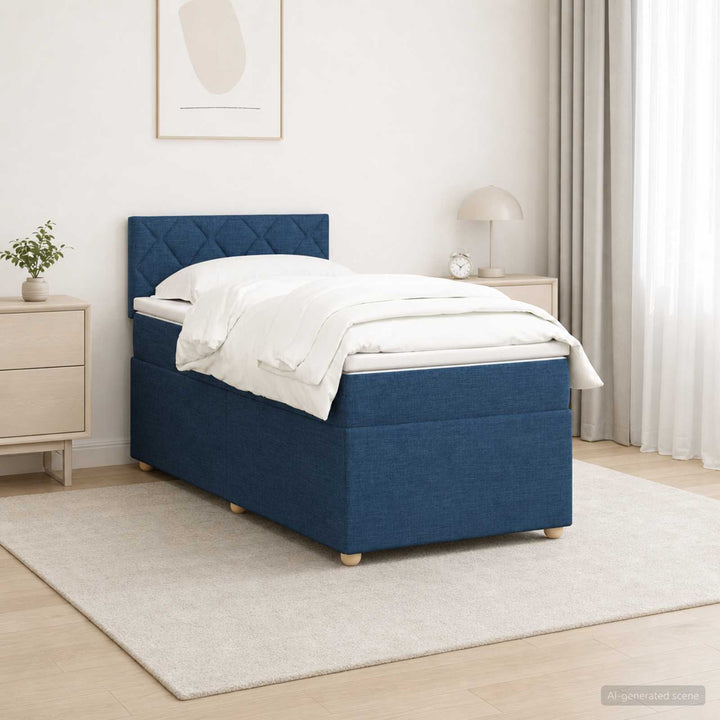 Boxmadras med topmadras med hovedgærde Blå 100 x 200 cm Stof