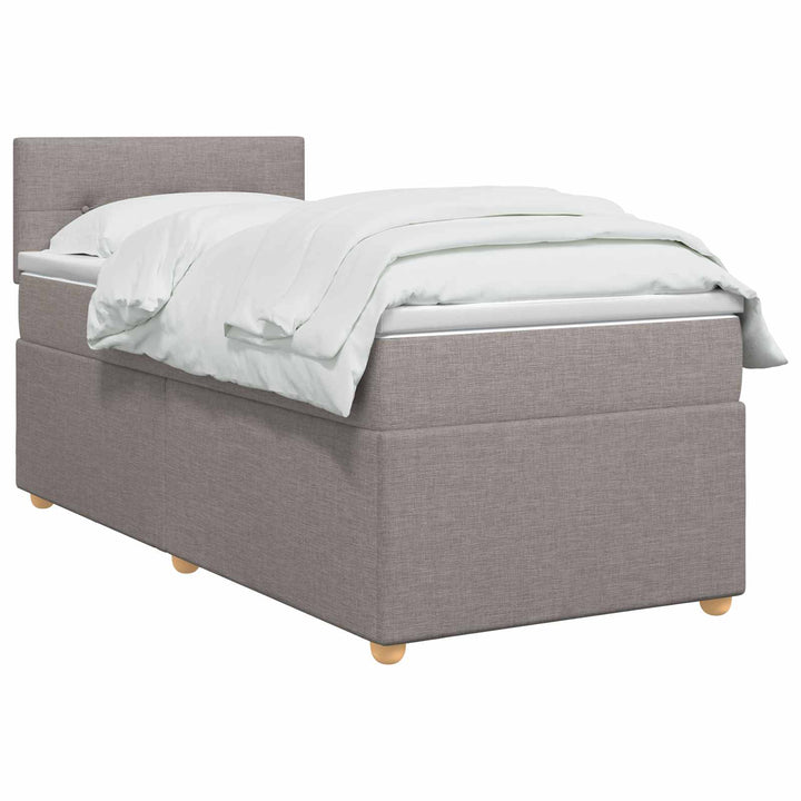 Boxmadras med topmadras med hovedgærde Gråbrun 90 x 200 cm Stof