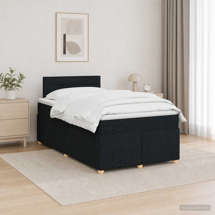 Boxmadras med topmadras med hovedgærde Sort 120 x 200 cm Stof