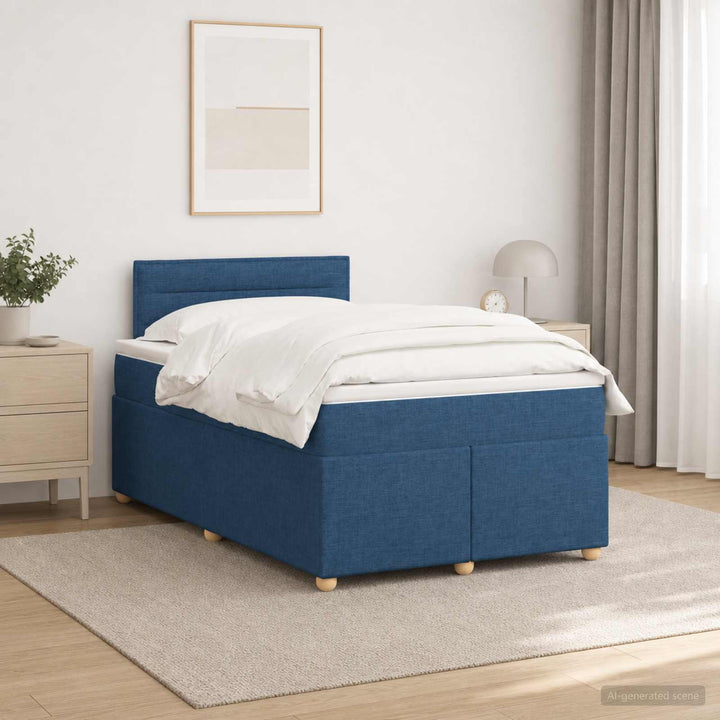 Boxmadras med topmadras med hovedgærde Blå 120 x 190 cm Stof