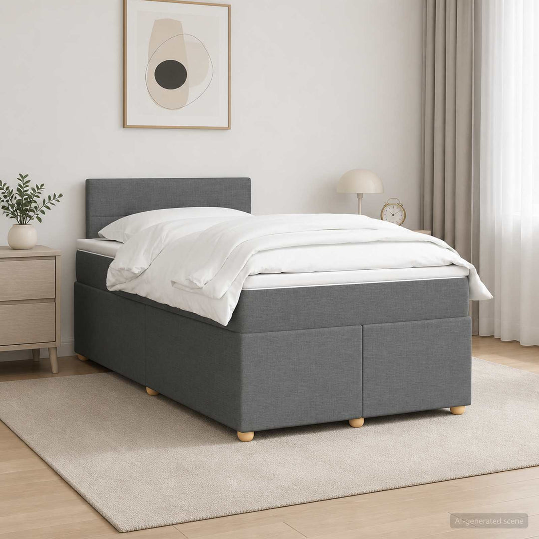 Boxmadras med topmadras Mørkegrå 120 x 190 cm Stof