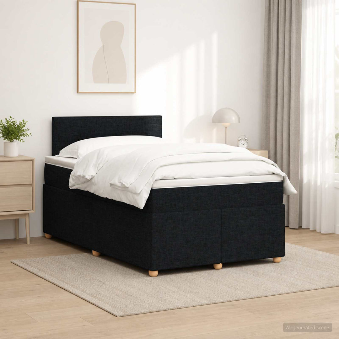 Boxmadras med topmadras med hovedgærde Sort 120 x 200 cm Stof
