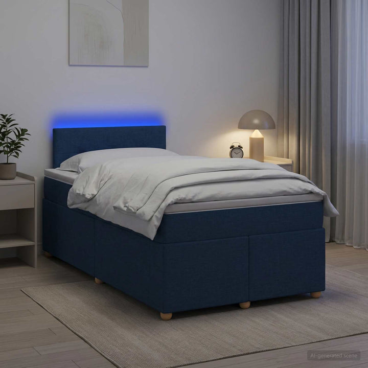 Boxmadras med topmadras med hovedgærde Blå 120 x 190 cm Stof